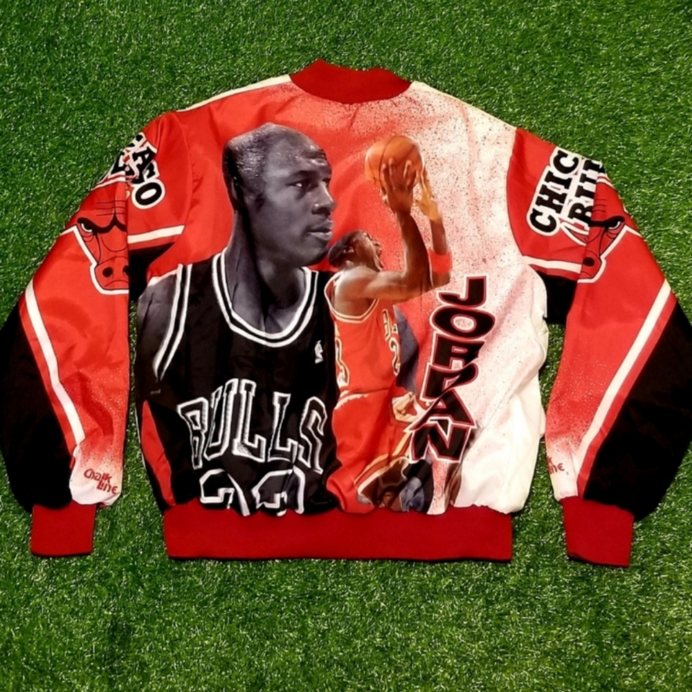 Vintage 90s Michael Jordan Chalk Line Bomber Jacket Chicago Bulls